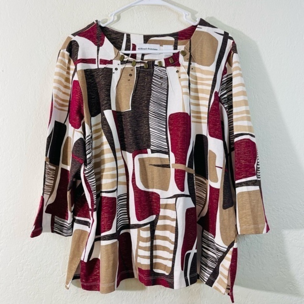 Alfred Dunner Geometric Sequin Embellished Blouse Women Large Artsy Abstract